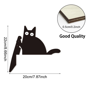 Creative black cat door corner decoration with knife, 22x20cm wooden halloween wall art