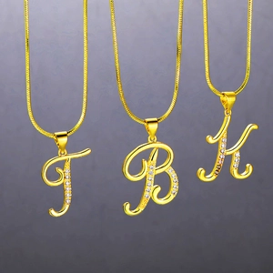 Minimalist gold snake chain necklaces with zircon initial pendants T, B, and K for women
