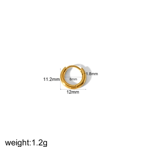 Gold plated titanium steel hoop earring with detailed 12mm outer and 8mm inner measurements