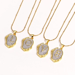 Gold 18k plated necklace with geometric LOVE letter pendants and zircon inlay