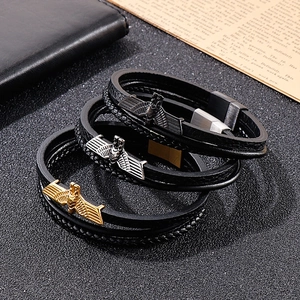 Bracelet multicouche en cuir pour homme avec fermoirs en métal aigle en trois couleurs