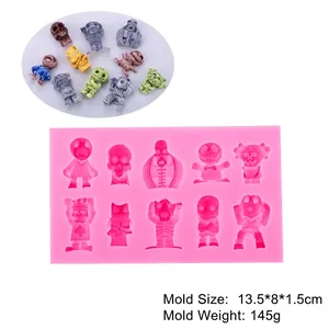 10-cavity pink silicone Halloween mold with cartoon skull and ghost shapes for cakes