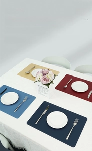 Detail view of the refined litchi texture on waterproof Nordic faux leather placemats