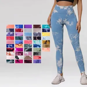 Women High Waist Seamless Tie Dye Yoga Pants Butt Lift Tummy Control Gym Workout Leggings Fitness Trousers