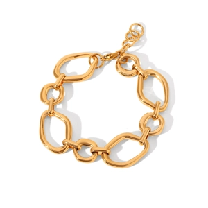 Gold stainless steel chain bracelet with irregular geometric links and lobster clasp