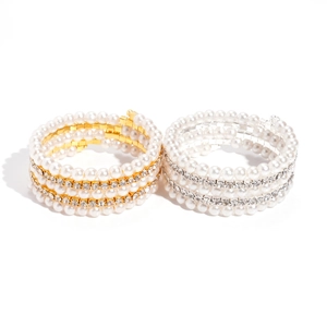 Retro multi-layer faux pearl and crystal stretch bracelets in gold and silver finish