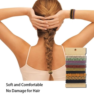 Bohemian style woven hair tie set for women featuring multiple colors on a model with braid