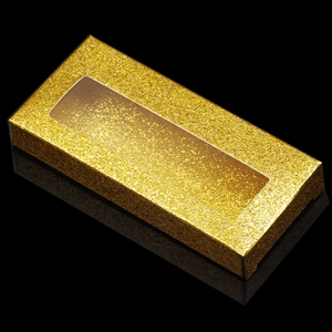 Glitter rectangular box for long eyelashes with a clear display window on dark background