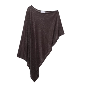 Veste poncho asymétrique café foncé avec fil métallique et tissu scintillant élégant