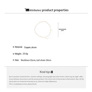 Detailed size parameters for the zircon tassel necklace with copper chain measurements