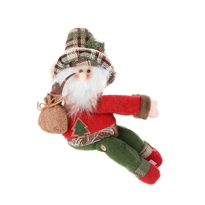 Plush Santa Claus Christmas curtain buckle decoration with plaid hat and gift bag