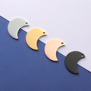 Polished moon-shaped stainless steel charms in silver, gold, rose gold and black colors