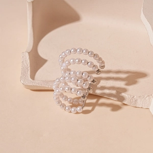 French style multi-layer faux pearl ear cuff in silver spiral wrap design