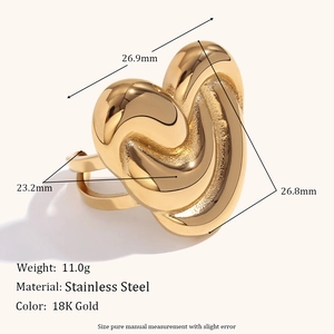 Technical dimensions of 18K gold heart-shaped stainless steel ring with 11.0g weight