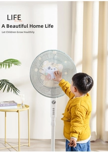 Close-up of baby-safe electric fan mesh cover with a cute orange tiger cartoon pattern
