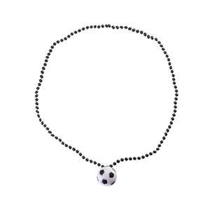 Detailed view of luminous black beaded necklace with a soccer ball shaped pendant