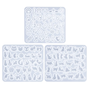 DIY silicone mold for mini cat earrings with multiple resin animal shapes and designs