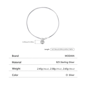 Elegant S925 sterling silver snake bone bracelet with a 6mm sparkling round zircon charm