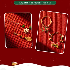 Weihnachtliche Haustier-Halskette mit Perlen, karierter Schleife und Lebkuchenmann
