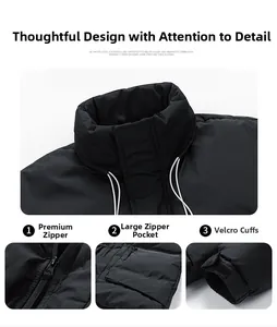Detailed views of winter parka featuring smooth zipper, large pockets, and velcro cuffs