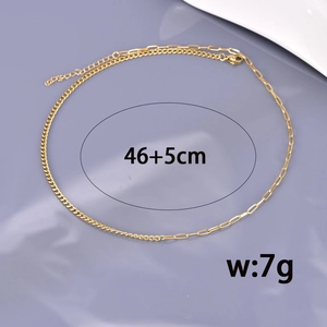 18K gold plated stainless steel necklace featuring mixed curb and paperclip chain link