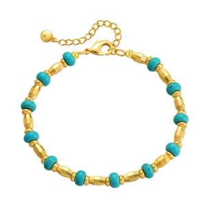 Bohemian 18K gold plated brass bracelet with blue beads and faceted gold beads