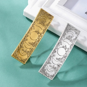 French Vintage Hair Clip Alloy Embossed Moon Phase Forest Rectangle Hair Barrette Mystical Bohemian Accessory For Women