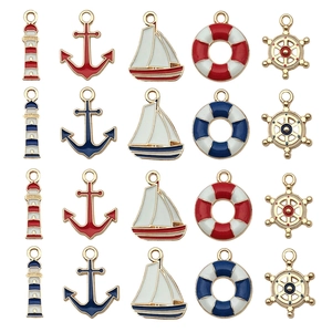 Nautical Charms Alloy Enamel Anchor Sailboat Lifebuoy Lighthouse Helm Pendants For DIY Jewelry Making Craft