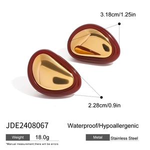 Wasserdichte rote Onyx- und goldene Edelstahl-Ohrringe im geometrischen Design