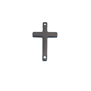 Polished dark grey stainless steel cross pendant with double holes for DIY jewelry