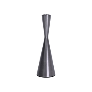Modern gunmetal matte iron candle holder with minimalist hourglass design and sleek finish