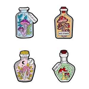 Set mit Cartoon-Pilz-Zaubertrank-Emaille-Pins in bunten Glasflaschen-Designs