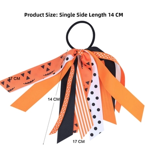 Halloween hair ties with orange pumpkin patterns and ribbons, 14-17cm length detail