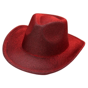 Red western cowboy hat with sparkling glitter finish for parties and events
