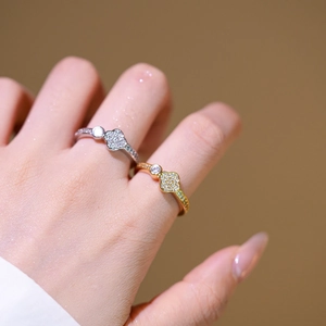 Kleeblatt Blume Offener Ring Kupfer Zirkonia Verstellbarer Schmuck Trendiges Elegantes Luxusgeschenk Für Frauen