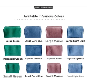 Detailed comparison of velvet cosmetic bags in various sizes and elegant colors