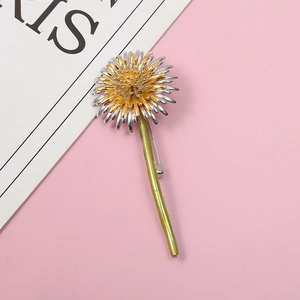 Dandelion Floral Brooch Pin Alloy Metal Two Tone Gold Silver Electroplated Fresh Natural Fashion Jewelry For Women