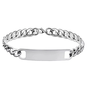 Titanium steel Cuban chain bracelet with blank rectangular ID tag for custom engraving