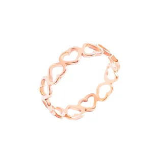 Minimalist stainless steel rose gold ring featuring a continuous hollow heart pattern