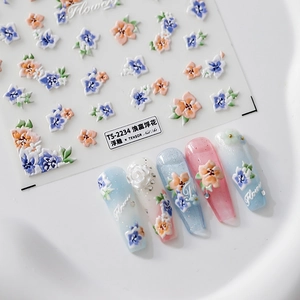 3D Embossed Nail Art Stickers Flower Floral Design Self Adhesive Manicure Decoration For Women DIY Nail Decals