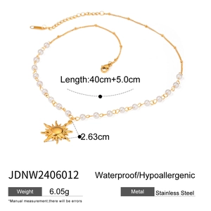 Collana a catena di perle in acciaio inossidabile placcato oro 18k con ciondolo sole