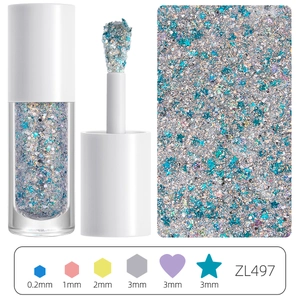 Detail of glitter gel with hexagonal stars and heart sequins in mixed sizes 0.2-3mm
