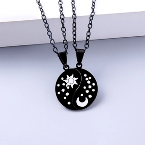Yin Yang sun and moon couple necklaces in black stainless steel with matching pendants