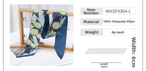 Detail of blue olive leaf scarf with 100% polyester fabric and 92cm length dimensions