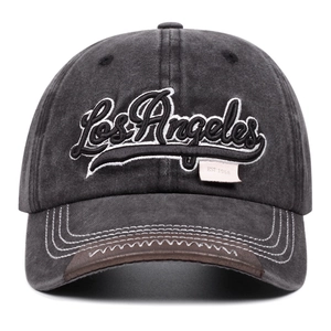 Vintage washed dark grey cotton baseball cap with Los Angeles embroidery and sun protection