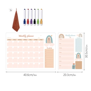 Magnetic dry erase monthly and weekly planner set with 6 markers and accessories