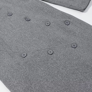 Women's slim fit long wool coat with classic double-breasted grey felt fabric detail