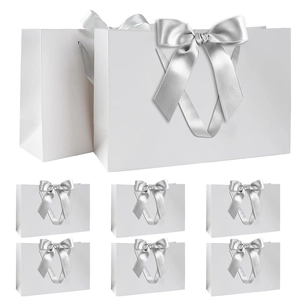 Paper Gift Bags With Ribbon Bow Handles Kraft Cardboard Handbags For Wedding Birthday Anniversary Party High-End Metallic Colors