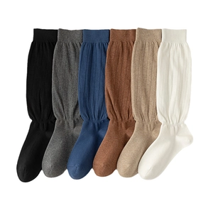 Chaussettes hautes en tricot de coton pour femmes, 6 couleurs unies assorties