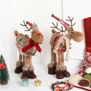 Christmas Reindeer Figurine Plush Elk Doll Nordic Style Fabric Ornament Festive Home Decoration For Shop Window Display